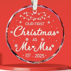 Wedding Gifts for Mr and Mrs,Our First Christmas Together Ornament 2025， Newlywed Gifts for Couples 2025, Mr and Mrs Gifts, Bridal Shower Gifts, Glass First Christmas Wedding Ornament(Wedding)