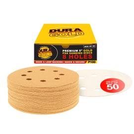 Dura-Gold Premium 100 Grit 5" Sandpaper Discs, 8 Hole Pattern Dustless, 50 Discs - Hook & Loop Backing for Orbital DA Sander, Detailing Finishing Color Sanding Automotive Paint Woodworking