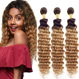 Highlight Dark Brown Human Hair Bundles T4/27 Ombre Honey Blonde Bundles Deep Wave Human Hair 10 12 14 Inch Brown Double Weft No Shedding