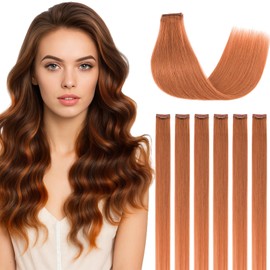 SEGOHAIR Clip in Hair Extensions Real Human Hair 6Pcs Copper Double Weft Hairpieces Straight Highlights Hair Extensions Clip in Seamless 10inch 31g