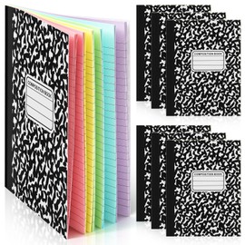 Henoyso 6 Pcs 120 Pages Colored Paper Notebooks 9.75" x 7.5" Bright Neon Colored Lined Paper Notebook Wide Ruled Marble Notebooks Journals Bulk for Office School Supplies (Black)