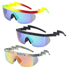 Tongcloud 3 Pair Unisex Retro Neon Retro Semi Rimless Sunglasses 80s 90s Sunglasses Lens Sunglasses for Men Women