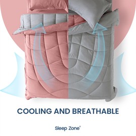 SLEEP ZONE King Size Comforter Duvet Insert, Down Alternative Reversible Comforter, Lightweight, Soft and Breathable Bedding All Season, A Side Pink + B Side Grey
