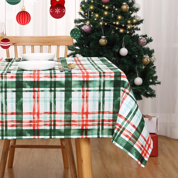 Hapterouse Christmas Table Cloth Plaid Pattern Waterproof Tablecloth for Christmas