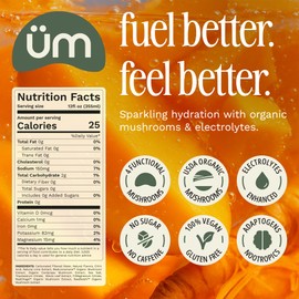 üm Functional Mushroom Sparkling Beverage - Mental Clarity, Energy, Immunity, Stress Relief, Hydration - Zero Sugar, Zero Caffeine, 12fl oz (Pack of 12) (12 Fl Oz (Pack of 12), Mango)