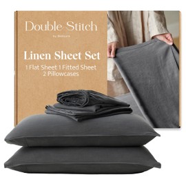 Double Stitch European Flax Linen Sheets Set - 4 PC King Size Bed Sheets Deep Pocket, Soft Linen Blend Sheet Set, Sustainable Moisture-Wicking Cooling Sheets, Featured in USA Today, Charcoal Grey