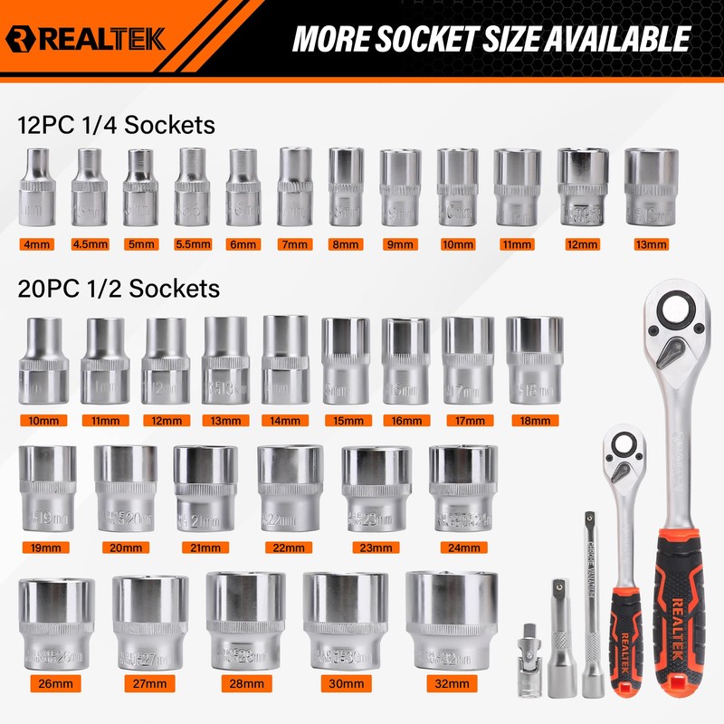 REALTEK 100 Piece Mechanic Tool Set, Car Tool Kit, Cr-V