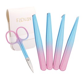 Tweezers Eyebrow, 5Pcs Tweezers for Facial Hair, Eyebrow Scissors for Ingrown Hair Removal, Professional Stainless Steel Precision Tweezers, Eyebrow Tweezers for Women &Men-Sky