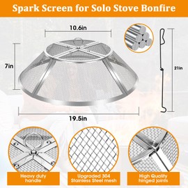 Fire Pit Spark Screen for Solo Stove Bonfire Shield 19.5inch,Stainless Steel Fire Pit Spark Cover Protector for Solo Bonfire,Fire Pits Mesh Screen Top Guard Outdoor Accessories Heavy Duty-Silver