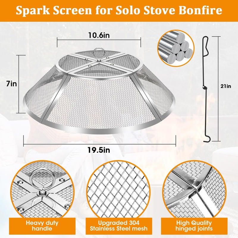 Fire Pit Spark Screen for Solo Stove Bonfire Shield 19.5inch,Stainless