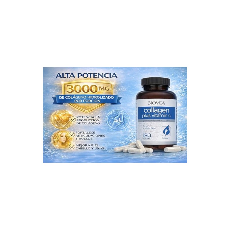 BIOVEA COLÁGENO más VITAMINA C 180 Comprimidos, 100.0 unidad