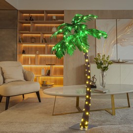 Lighted Palm Tree 5FT 96 LED Artificial Palm Tree Decor for Outdoor Light up Fake Tree for Indoor Outside Patio Hawaiian Tiki Bar Decoration