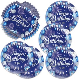 40pcs Blue Birthday Party Tableware Set, Navy Blue and Silver Birthday Party Decorations Supplies for Men Women Birthday Party Dessert Plates Napkins (blue)