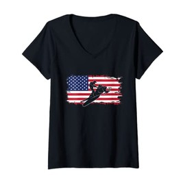Womens American Flag Snowmobile Apparel - Snowmobile V-Neck T-Shirt