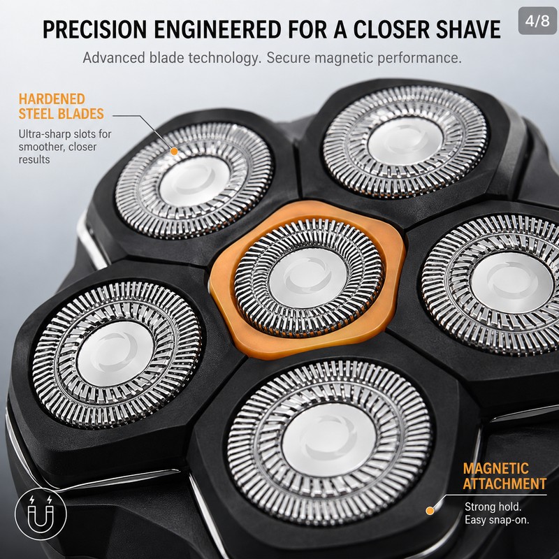 6D Magnetic Replacement Shaver Head for Bald Head Shaving –