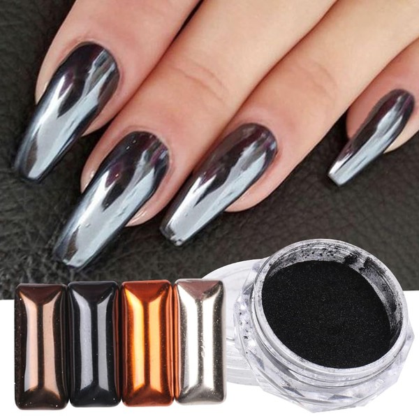 1Pcs Dazzling Black Mirror Polychrome Nail Glitter Powder Shining Chrome