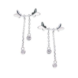 Sonateomber Blue Teardrop Crystal Tiny Butterfly Curved Stud First Earrings for Women - Dainty Sparkly Sterling Silver Hypoallergenic Small Drop Dangle Fashion Jewelry GIft