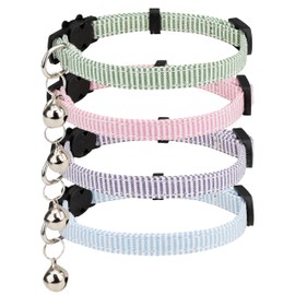 Gyapet Cat Collar 4 Packs Set Safety Breakaway Buckle Bell Kitten 7-11" Girl Boy Adjustbale Cute [4pcs] Pinstripe