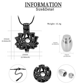 AIWENXI Cremation Jewelry Lotus Flower Urn Necklaces for Ashes Stainless Stell Memorial Ash Pendant Necklaces with Mini Urn Keepsake Ash Jewelry for Men Women Gifts with Funnel Filler Kit, Stainless