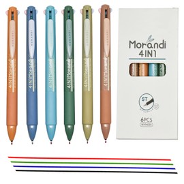 Lopenle 12 PCS Multicolor 4 in1 Gel Pens Morandi 4 Colors Retractable Rolllerball Pens For School Home Office Stationery Store