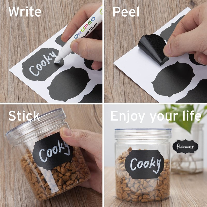 ONUPGO Chalkboard Labels Stickers Bulk - 196 Reusable Chalk Sticker