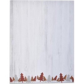 Christmas Stationery Paper Letterhead Sheets 100 Pack Holiday Xmas Party Winter Rustic Wood Trees Design For Writing Letters Computer Office Notes Wedding Invitations Printing Supplies Size 8.5" X 11"