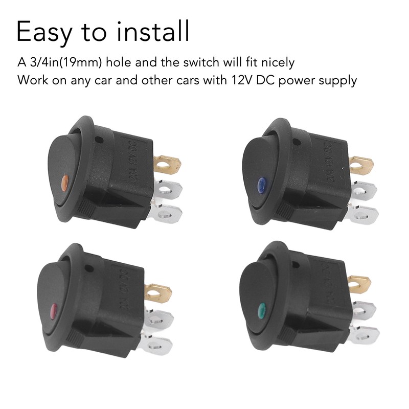 20Pcs 12V Round Rocker Switch LED Light 3 Pin 2