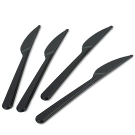 PLASTICPRO PLASTICPRO 300 Pack Heavy Weight Plastic Knives Black Disposable Knives Bulk Plastic Cutlery Set