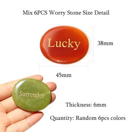 Mix 6PCS Thumb Worry Stones, Engraved Inspirational Stones, 6 Different Words Gemstone Worry Stone for Anxiety, Polished Palm Healing Gift Stones for Meditation