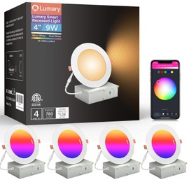 Lumary 4 Inch Smart WiFi Recessed Lights, 9W 780LM Ultra-Thin LED Recessed Lighting, Smart LED Wafer Downlights with Junction Box, Works with Alexa/Google Assistant/BT Remote, ETL Listed, 4 Pack