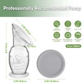 haakaa - Extractor de leche manual y tapa de silicona para mamá lactante (gris, 5 onzas con base)
