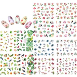 KADS Nail Art Stickers Full Wrap Space Design Flower Leaves Flamingos Nail Sticker Tattoo Summer Nail Decals