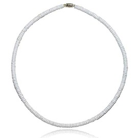 Native Treasure 20" Mens and Womens Thinline White Clam Heishe Ark Shells, Tropical Jewelry Summer Beach Surfer Necklace From the Philippines