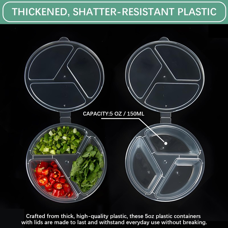 VEINARDYL 20 pcs 3 Compartment Condiment Containers, Reusable Snack Pack