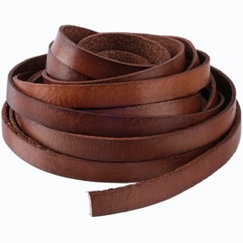 RUBY 10 mm x 2 mm Leather Strap Flat, Leather Strap Flat, Leather Bands, Leather Straps Sold by the Metre, Leather Strap Wide, Leather Sold by the Metre (5 Metres, Brown Yellow)