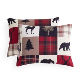 Wake In Cloud - Rustic Pillow Cases, Cabin Lodge Christmas Bear Moose Deer Woodland Western Country, Set of 2 Soft Pillowcases Pillow Shams Covers, Burgundy Black, Standard Size 20x26 Inches