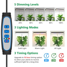 Aumtrly Plant Lights for Indoor Growing, Full Spectrum Grow Light 3 Pack with Base, 26 Inch Height Adjustable LED Grow Lamp with 6/12/16H Timer, 5 Dimming Levels, Ideal for Seeds Starting