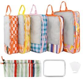 Xmzsdz 7 Pcs Compression Packing Cubes for Travel Luggage, Lightweight Suitcase Organizer Bags Set, Compression Packaging Cube for Travel Essentials, Packing Cubes for Carry on Suitcase