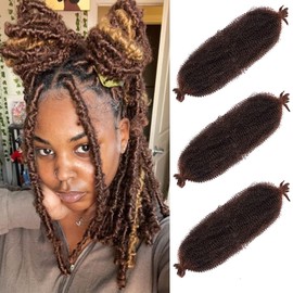 Leeven 12 Inch Springy Twist Hair for Afro Marley Locs 3 Packs Afro Kinky Curly Marley Braiding Hair Extensions Pre Separated Popping Spring Twist Crochet Hair for Distressed Locs /T30#