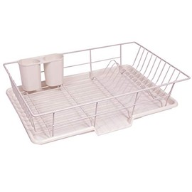 Space-Saving 3-Piece Dish Drainer Rack Set: Efficient Kitchen Organizer for Quick Drying and Storage - Includes Cutlery Holder and Drainboard - Maximize Countertop Space, Pale Pink