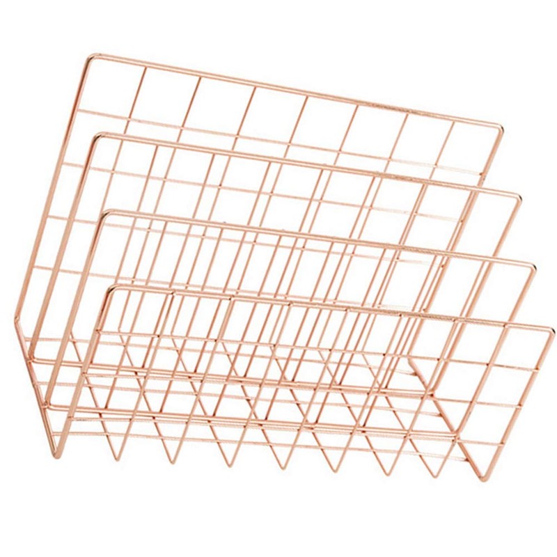 Iron and Metal Letter Holder with Three Grids, Bookcase, Multifunctional