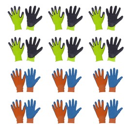 HANDLANDY Kids Gardening Foam Rubber Coated Gloves Bulk, Pack of 12 Pairs of Kids Nitrile Coated Gloves - Size 2(age2-4), (Orange&Yellow)