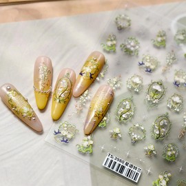 Flowers Nail Art Stickers Decals 3D Self-Adhesive Spring Summer Floral Nail Stickers Flower Plant Nail Decals Supplies for Women Manicure Sliders Decorations 1 Sheets