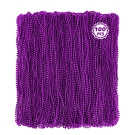 Huskein 100 PCS Purple Beads Necklaces, Mardi Gras Beads Necklaces, 33" Round Beaded Bulk Parade Throw Accessories Set, Beads Necklaces For Carniaval Festive Celebrations Party