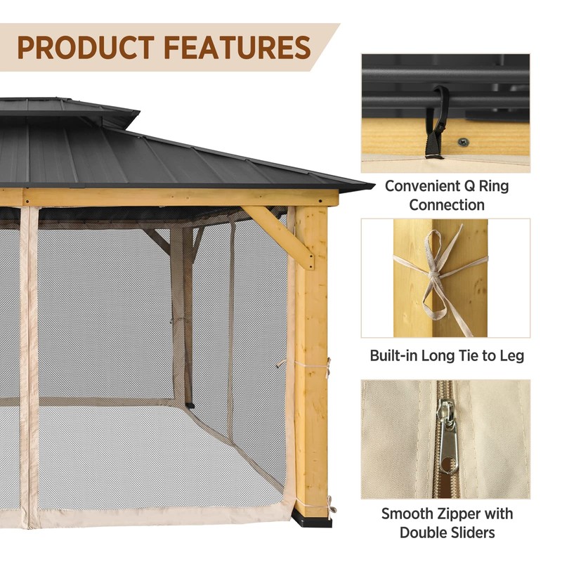 EAGLE PEAK Gazebo Replacement Mosquito Netting 10'x12', 4-Panel Screen Sidewalls