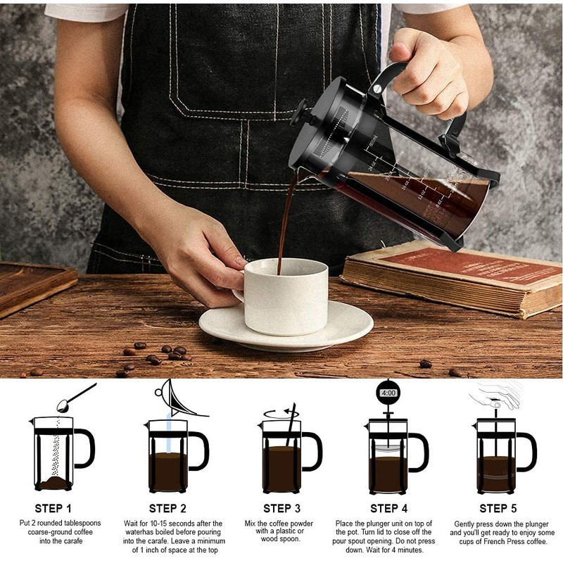 QUQIYSO French Press Coffee Maker 304 Stainless Steel French Press