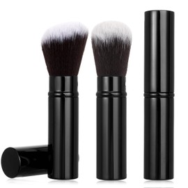 2 Pack Retractable Make Up Brushes，Travel Angled Powder Foundation Makeup Brush Face Blush Brush Portable Face Liquid Foundation Sunscreen with Cover for Blush Buffing Flawless Powder Cosmetics