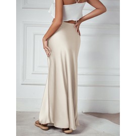 Maeau Women's Skirt Long Satin Hip Skirt Drawstring Plain Colours Pencil Skirt High Waist Adjustable Half Skirt A Line Causal Satin Skirt Bodycon Daily Summer Skirt Business Maxi Skirt S-XL, A1beige
