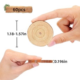 WEOPYCJ Small Natural Wood Slices, 60pcs 1.1-1.5 Inches Craft Wood Kit Circles Crafts Rustic Wedding Decoration, Round Pine Wood Discs with Bark for Crafts Christmas Ornaments Paintings (3-4cm)