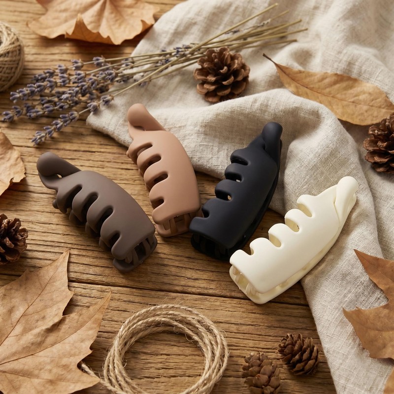 SmallCat 4 Pcs Small Banana Clip, Coffee, White, Khaki and